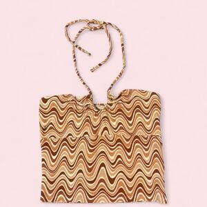 Hollister Orange and Brown retro inspired waves halter neck crop top size medium